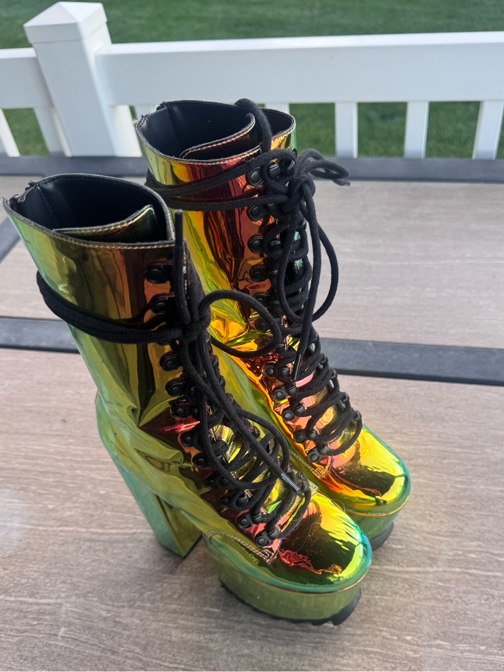 Dolls Kill Holographic Platform Combat Boots Size 7 - Picture 2 of 12